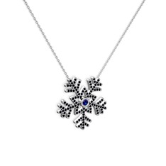 Lab safir ve siyah zirkon 18 ayar beyaz altın kolye (40 cm beyaz altın rolo zincir)