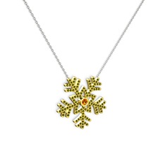 Lumi Kar Tanesi Kolye - Sitrin ve peridot 18 ayar altın kolye (40 cm beyaz altın rolo zincir) #4tcff2