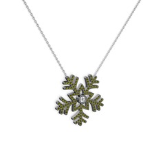 Lumi Kar Tanesi Kolye - Beyaz zirkon ve peridot 925 ayar siyah rodyum kaplama gümüş kolye (40 cm beyaz altın rolo zincir) #564hx5