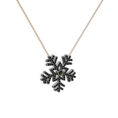 Lumi Kar Tanesi Kolye - Peridot ve siyah zirkon 925 ayar siyah rodyum kaplama gümüş kolye (40 cm rose altın rolo zincir) #5cbfm0