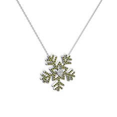 Lumi Kar Tanesi Kolye - Swarovski ve peridot 8 ayar beyaz altın kolye (40 cm beyaz altın rolo zincir) #5xm6k2