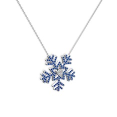 Lumi Kar Tanesi Kolye - Swarovski ve lab safir 925 ayar gümüş kolye (40 cm beyaz altın rolo zincir) #69rmwa