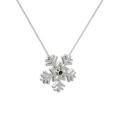 Peridot ve swarovski 8 ayar beyaz altın kolye (40 cm beyaz altın rolo zincir)
