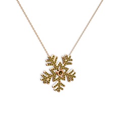 Lumi Kar Tanesi Kolye - Dumanlı kuvars ve peridot 8 ayar rose altın kolye (40 cm rose altın rolo zincir) #6inn5f