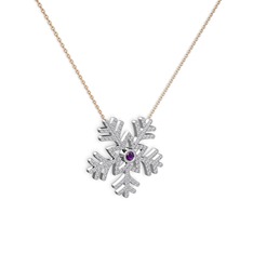 Lumi Kar Tanesi Kolye - Ametist ve swarovski 18 ayar beyaz altın kolye (40 cm rose altın rolo zincir) #6q2rne
