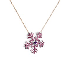 Lumi Kar Tanesi Kolye - Ametist ve rodolit garnet 8 ayar beyaz altın kolye (40 cm rose altın rolo zincir) #779j5r