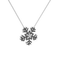 Lumi Kar Tanesi Kolye - Pırlanta ve siyah zirkon 925 ayar gümüş kolye (0.11 karat, 40 cm beyaz altın rolo zincir) #7isynx