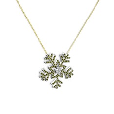 Beyaz zirkon ve peridot 925 ayar gümüş kolye (40 cm altın rolo zincir)