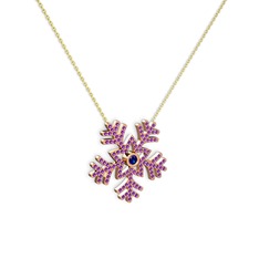 Lab safir ve ametist 8 ayar rose altın kolye (40 cm altın rolo zincir)