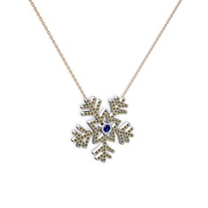 Lab safir ve dumanlı kuvars 925 ayar gümüş kolye (40 cm gümüş rolo zincir)