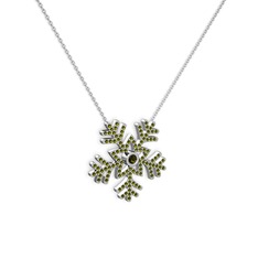 Lumi Kar Tanesi Kolye - Peridot 8 ayar beyaz altın kolye (40 cm gümüş rolo zincir) #8gymka