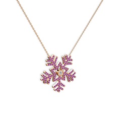 Swarovski ve ametist 14 ayar rose altın kolye (40 cm rose altın rolo zincir)