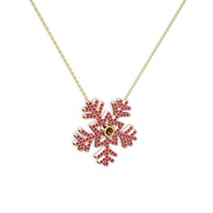 Lumi Kar Tanesi Kolye - Dumanlı kuvars ve rodolit garnet 925 ayar rose altın kaplama gümüş kolye (40 cm gümüş rolo zincir) #9ieetk