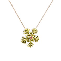 Lumi Kar Tanesi Kolye - Pembe kuvars ve peridot 18 ayar altın kolye (40 cm rose altın rolo zincir) #9kpek3