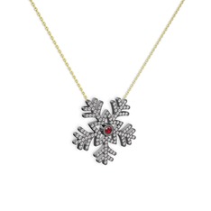 Lumi Kar Tanesi Kolye - Garnet ve pırlanta 925 ayar siyah rodyum kaplama gümüş kolye (1.012 karat, 40 cm gümüş rolo zincir) #9pnus9