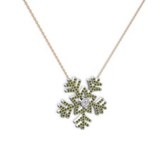 Lumi Kar Tanesi Kolye - Pırlanta ve peridot 18 ayar beyaz altın kolye (0.11 karat, 40 cm rose altın rolo zincir) #9td6ag