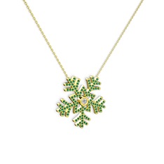 Lumi Kar Tanesi Kolye - Swarovski ve yeşil kuvars 14 ayar altın kolye (40 cm altın rolo zincir) #a7o0x4
