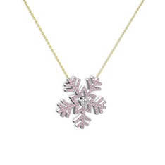 Swarovski ve pembe kuvars 14 ayar beyaz altın kolye (40 cm gümüş rolo zincir)