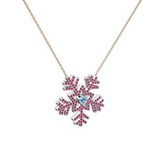 Lumi Kar Tanesi Kolye - Akuamarin ve rodolit garnet 8 ayar beyaz altın kolye (40 cm rose altın rolo zincir) #e06cv5