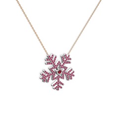 Garnet ve rodolit garnet 18 ayar beyaz altın kolye (40 cm gümüş rolo zincir)