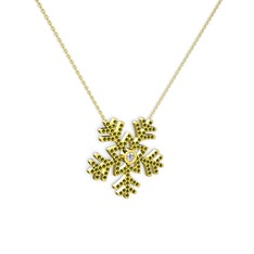 Lumi Kar Tanesi Kolye - Swarovski ve peridot 18 ayar altın kolye (40 cm altın rolo zincir) #esajq9