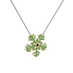Lab safir ve yeşil kuvars 18 ayar altın kolye (40 cm gümüş rolo zincir)