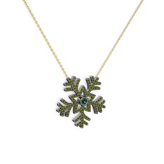 Yeşil kuvars ve peridot 925 ayar siyah rodyum kaplama gümüş kolye (40 cm altın rolo zincir)