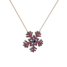 Lumi Kar Tanesi Kolye - Lab safir ve garnet 925 ayar siyah rodyum kaplama gümüş kolye (40 cm rose altın rolo zincir) #fn85g2