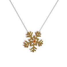 Sitrin ve peridot 8 ayar rose altın kolye (40 cm beyaz altın rolo zincir)