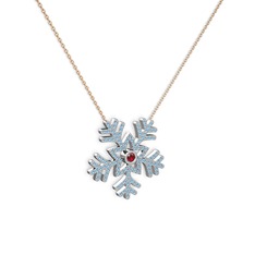 Garnet ve akuamarin 8 ayar beyaz altın kolye (40 cm rose altın rolo zincir)