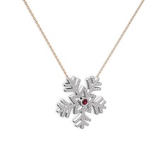 Lumi Kar Tanesi Kolye - Rodolit garnet ve swarovski 14 ayar beyaz altın kolye (40 cm gümüş rolo zincir) #ik7n35