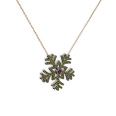 Lumi Kar Tanesi Kolye - Rodolit garnet ve peridot 925 ayar siyah rodyum kaplama gümüş kolye (40 cm gümüş rolo zincir) #ik9jd0