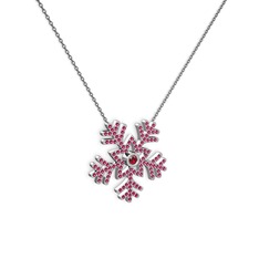 Lumi Kar Tanesi Kolye - Garnet ve rodolit garnet 18 ayar beyaz altın kolye (40 cm gümüş rolo zincir) #imz3bd