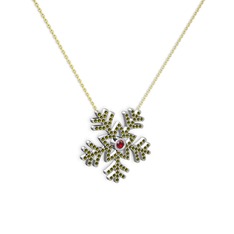Garnet ve peridot 14 ayar beyaz altın kolye (40 cm altın rolo zincir)