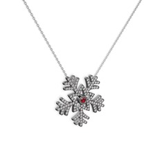 Lumi Kar Tanesi Kolye - Garnet ve swarovski 925 ayar siyah rodyum kaplama gümüş kolye (40 cm beyaz altın rolo zincir) #j2lu83