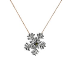 Peridot ve pırlanta 925 ayar siyah rodyum kaplama gümüş kolye (1.012 karat, 40 cm rose altın rolo zincir)