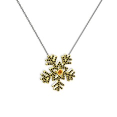 Lumi Kar Tanesi Kolye - Sitrin ve siyah zirkon 18 ayar altın kolye (40 cm gümüş rolo zincir) #jo8eak