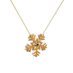 Dumanlı kuvars ve sitrin 8 ayar rose altın kolye (40 cm gümüş rolo zincir)