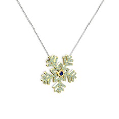 Lab safir ve akuamarin 925 ayar altın kaplama gümüş kolye (40 cm beyaz altın rolo zincir)