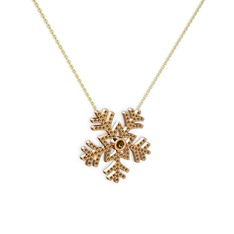 Dumanlı kuvars 14 ayar rose altın kolye (40 cm altın rolo zincir)