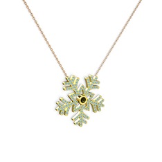 Peridot ve akuamarin 8 ayar altın kolye (40 cm rose altın rolo zincir)