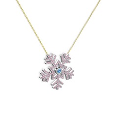 Lumi Kar Tanesi Kolye - Akuamarin ve pembe kuvars 8 ayar beyaz altın kolye (40 cm altın rolo zincir) #miuyml