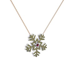 Lumi Kar Tanesi Kolye - Rodolit garnet ve peridot 925 ayar gümüş kolye (40 cm rose altın rolo zincir) #mrhi2b
