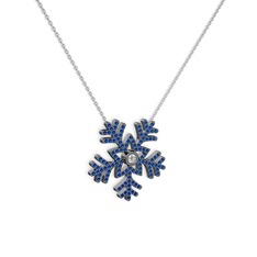 Lumi Kar Tanesi Kolye - Swarovski ve lab safir 925 ayar siyah rodyum kaplama gümüş kolye (40 cm beyaz altın rolo zincir) #n7wu2n