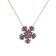 Lumi Kar Tanesi Kolye - Akuamarin ve garnet 925 ayar siyah rodyum kaplama gümüş kolye (40 cm rose altın rolo zincir) #ns1ebc