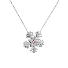 Pembe kuvars ve beyaz zirkon 14 ayar beyaz altın kolye (40 cm beyaz altın rolo zincir)