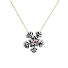 Lumi Kar Tanesi Kolye - Garnet ve siyah zirkon 14 ayar beyaz altın kolye (40 cm altın rolo zincir) #nz4fmz