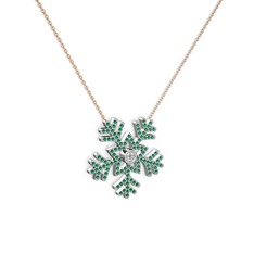 Swarovski ve yeşil kuvars 14 ayar beyaz altın kolye (40 cm rose altın rolo zincir)