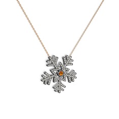 Lumi Kar Tanesi Kolye - Sitrin ve swarovski 925 ayar siyah rodyum kaplama gümüş kolye (40 cm rose altın rolo zincir) #p8c4li