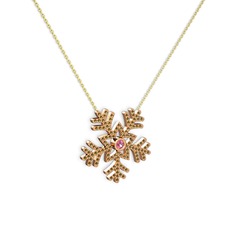 Pembe kuvars ve dumanlı kuvars 14 ayar rose altın kolye (40 cm altın rolo zincir)